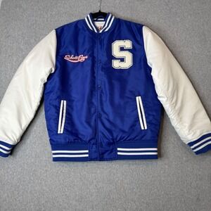 Vintage Schott Bros Letterman Varsity Jacket Blue Nylon Embroidered Quilted XS
